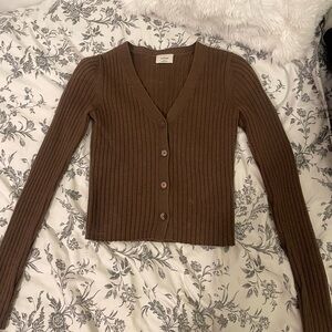 XS Aritzia Chocolate Ribbed Cardigan